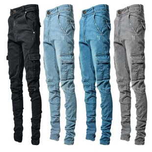 Тонкий с несколькими сумками новый уличный тренд внешней торговли AliExpress европейский и американский мужской тонкий карман трансграничные джинсовые брюки