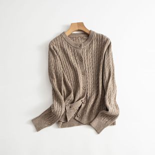Merino 100 Wool Sweater Women's 25 Spring New Vintage Twisted Knitted Cardigan Small Sweater Jacket