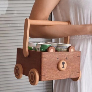 New Solid Wood Storage Box Bear Storage Car Solid Wood Hand Basket Desktop Remote Control Cosmetic Storage Box