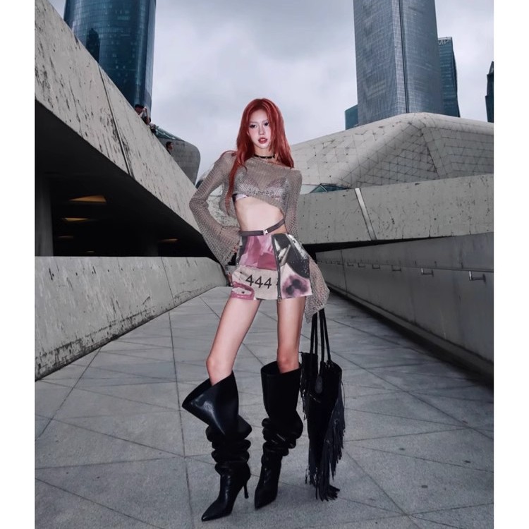 Extra-Large Calf Circumference High-Heeled Long Boots, European and American Style, Pointed Toe, Thin Heel, Over-The-Knee Wide-Leg Boots, Slouchy Boots