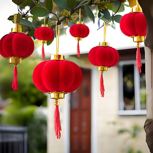 2025 New Year Red Lantern Hanging Year of the Snake Spring Festival Balcony Gate New Year Celebration Green Plant Decorations Pendant Wholesale