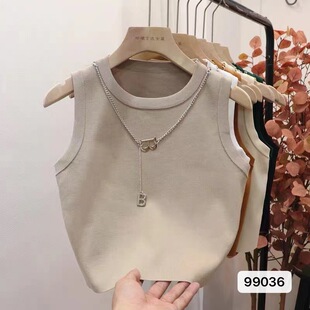 2024 Autumn and Winter New Sexy Pure Desire Niche Design Slim Pure Desire Sleeveless Short Knitted Vest Women's Top