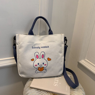 23 Years New Canvas Small Bag Korean Style Cute Bear Pattern Bag Women's Printed Shoulder Crossbody Bag Handbag