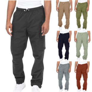 2024 New Foreign Trade Spring and Summer Men's Casual Pants Youth Velcro Multi-Pocket Loose Straight Men's Overalls
