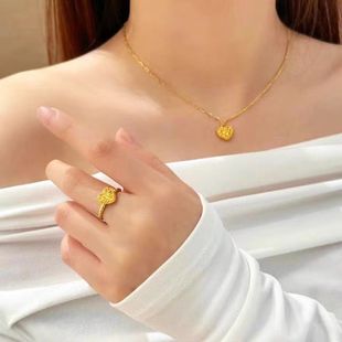 suit Women's Golden Color Silk Heart-shaped Light Luxury High-end Necklace Earrings