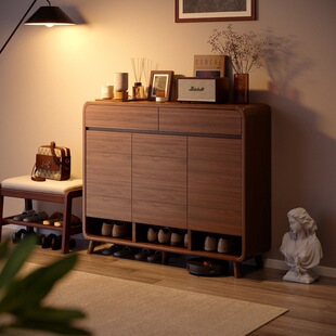 Shoe Cabinet Home Door Indoor Storage Cabinet Integrated Wall Entrance Cabinet New Style 2024 Explosive Solid Wood Shoe Rack