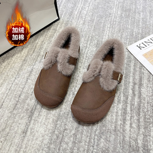 Stepping excrement feeling a pedal pregnant women Mao Mao shoes women 2024 winter new retro fleece-lined warm Birkenn cotton shoes size 41