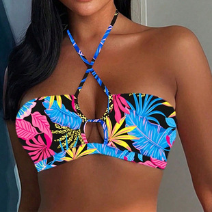 2024 новый трансграничный европейский и американский шейный принт bikini купальник женский сексуальный бикини топ