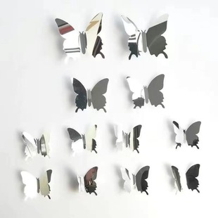Double-sided bright silver mirror butterfly 3D three-dimensional wall decoration stickers cafe restaurant tavern wall decoration stickers