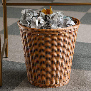 Household Large Straw Woven Trash Bin Woven Trash Basket Pastoral Waste Paper Basket Storage Barrel Flower Pot Cover