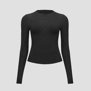 24 New LULU Same Style Hold Tight Women's Tight Stretch Long Sleeve Henry Shirt Button Base Shirt