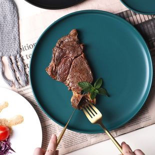 Nordic Style Ins Style Glaze Tableware Household Steak Plate Plate Internet Celebrity Ceramic Simple Western Food Disc Knife, Fork and Spoon Set