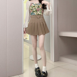 Hometown Meimei High Waist Design Sense Chain Punk Style Pleated Skirt A- Line Skirt Niche Skirt Women's Summer