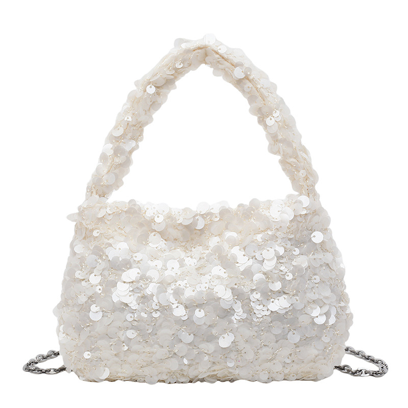 Cross-border bags, sequined women's bags, 2026 new style, fashionable and unique pearl chain crossbody bag, versatile small square handbag.
