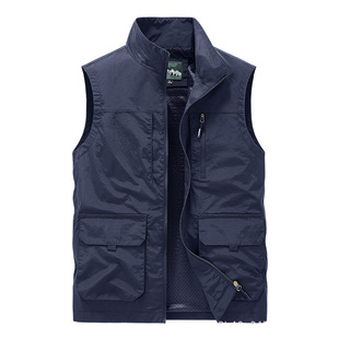 New Men's vest casual outdoor vest stand collar photography vest outdoor workwear men's outer vest top