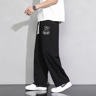 Plus Size Men's Printed Loose Sports Pants for Summer, Thin Casual Pants for Chubby Men