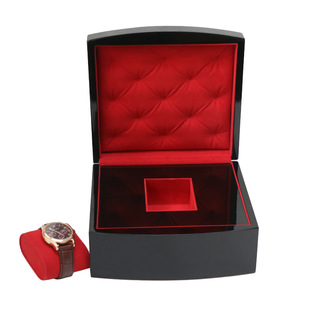Source Factory Black Piano Paint Watch Box Arch Round Box Wooden Flip Watch Packaging Gift Box Display Box