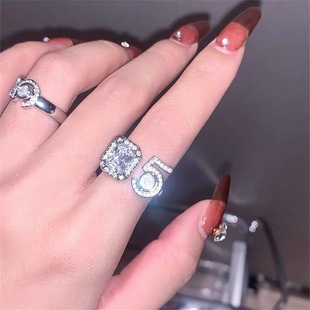 Digital 5 Diamond Ring Ins European and American Light Luxury Fashionable Classic Perfumer Bottle Ring Elegant High-end Sense Exquisite Super Flash