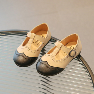 Cute Baby's Single-layer Shoes 2023 Summer Korean Style Girls English Style Color-matching Shallow Mouth Leather Shoes Fashion Performance Shoes Trendy