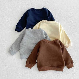 Ins Korean version of spring and autumn clothes for boys and girls baby letter sweater thick warm jacket 0-2 years old children round neck T-shirt tide