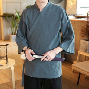 Мужской древний кардиган Hanfu с семью рукавами в костюме по бокам, халат в китайском стиле, простое пальто в пасторальном стиле Lay Zen в традиционной культуре