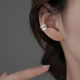 Cross rhombus earring clip French temperament small fragrant style earrings without earholes double wave diamond exquisite ear clip