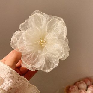 High-Grade ~ Super fairy mesh White Flower hairpin female bangs side clip hair accessories spring and summer hairpin seaside headdress