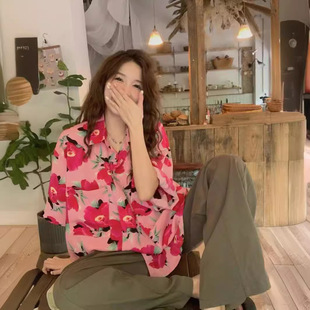 Hong Kong Style Seaside Vacation Style Shirt Women's 2023 Summer New Style Casual Retro Loose Short-sleeved Thin Top Trendy
