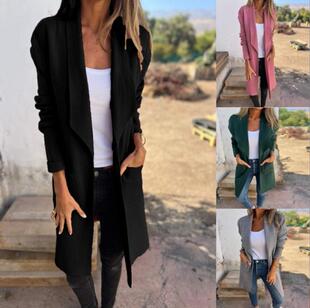 2025 Amazon Wish AliExpress foreign trade_fall/winter lapel long knitted cardigan thin woolen coat