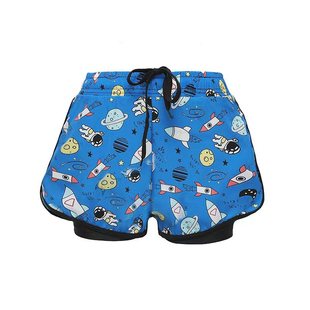Children's Swimming Trunks Boys' Middle and Large Children's Professional Quick-drying Breathable Medium Double Boxer Shorts Anti-embarrassment Beach Swimming Trunks