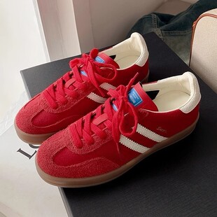 Knock soft cowhide! Genuine Leather Retro Red German Training Shoes Women's Korean-style Lace-up Flat Casual Sneakers Sports Forrest Gump Shoes