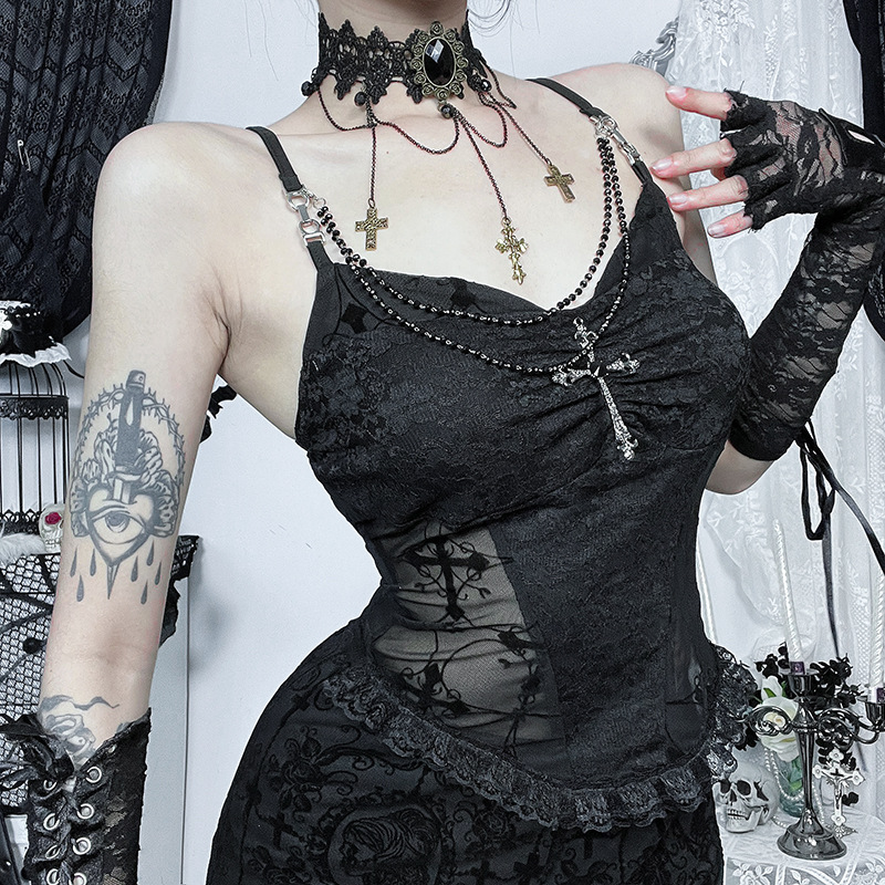 Xs25047 Dark Gothic Style Chain Detachable Suspender Top 2025 New Sexy Slim Vest Top