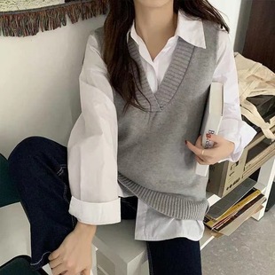 Lazy Style Collar Knitted Vest Women's Sweater Autumn New Loose Slim-fit Overlay Sleeveless Top
