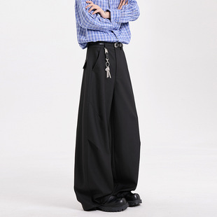 American-style Pleated Machete Pants Men's Spring High-end Drape Pants Wide-leg Casual Long Pants