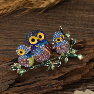 European and American Diamond Owl Brooch Clothing Accessories Animal Bird Crystal Corsage Sweater Colorful Atmosphere Coat Accessories