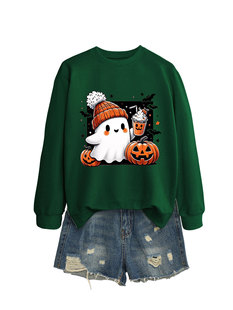 Amazon Cross-border Fashion Long-sleeved Shirt Women's Ghost Hat Milk Tea Pumpkin Autumn and Winter Versatile Crewneck Sweater