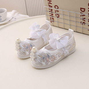 Autumn New Three-dimensional Unicorn Embroidered Girls Embroidered Hanfu Shoes Children's Ethnic Style Old Beijing Handmade Cloth Shoes