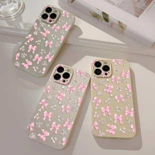 Skin Jelly Pink Bow iPhone15ProMax Phone Protective Case 16 Apple 14 Senior 12 Girls