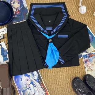 Original JK Uniform Genuine Japanese Modified Blue Three Sailor Suit Japanese Bad College Style Class Suit Middle Suit Female