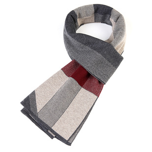 Customized New Wool Men's Scarf Autumn and Winter Long Thickeneded Warm European and American Street Fashion Simple Splicing