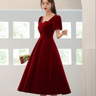 Toast Dress Small wine red Temperament Engagement Dress dress Female Bride Back Door Usually Wear Wholesale