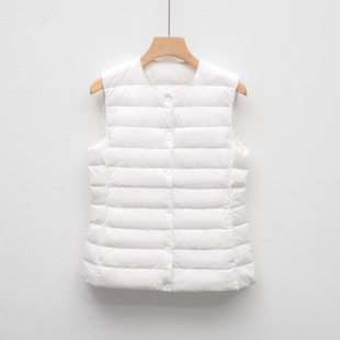 Pinghu Women's Vest Down Jacket Vest Inner Liner Short Sleeveless Lightweight Inner Crewneck Down Liner for Autumn and Winter