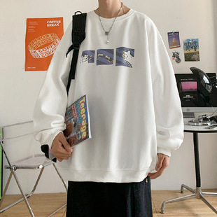 Round neck sweater men's winter fleece-lined thickened ins trendy loose clothes spring and autumn oversize couple's coat