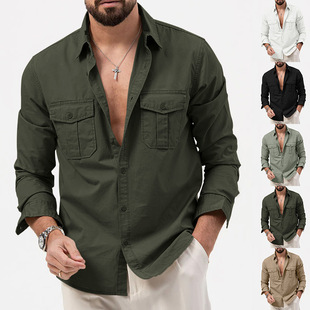 2023 Explosions Cross-border Foreign Trade Amazon Independent Station European and American Men's Shirt Multi-pocket Casual Long-sleeved Shirt Men