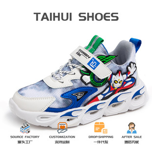 2024 New Style Mesh Breathable Student Shoes Soft Sole Boy Baby Boy's Shoes with Light Autumn and Winter Children's sneaker