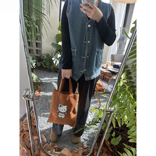 Autumn and Winter Corduroy Bag Girl's Heart Shoulder Messenger Bag Large Capacity Handbag Tote Kitty Bag Factory Outlet