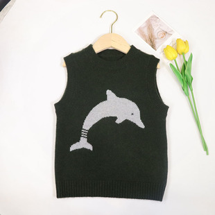 Warm velvet sheep a generation of Consaini 100 pure cashmere padded vest Korean version of dolphin crew neck children's vest
