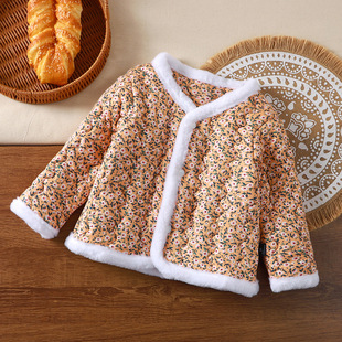 Children's New Year's Greetings Clothing, Infants and Toddlers, Three-Layer Quilted Thickeneded Ethnic Style Large Flower Jacket, Girls' Outer Wear, Foreign-Style Tops