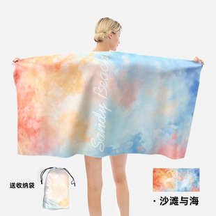 Cross-border beach towel double-sided velvet absorbent swimming microfiber beach towel printed quick-drying sports towel wholesale