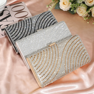 Cross-border Hot Diamond-encrusted Evening Bag Fashionable Striped Diamond-filled Banquet Square Bag Birthday Banquet Dress Handheld Evening Bag